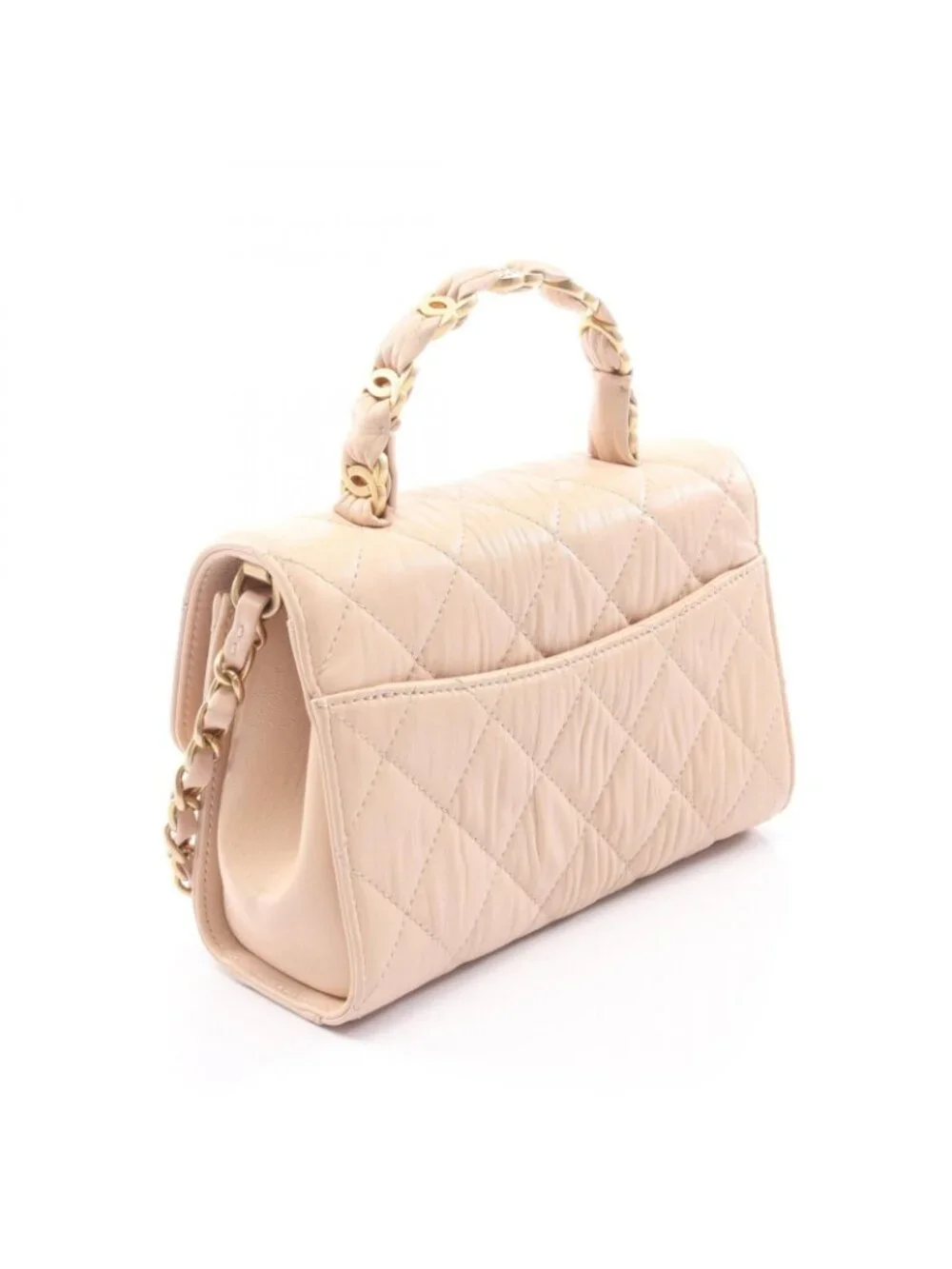 Chanel Shoulder Bag Quilted Top Handle 2-Way Beige Leather Chain